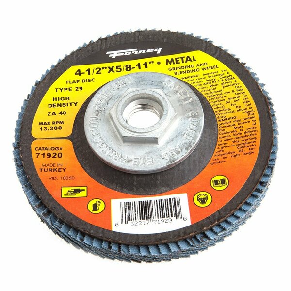 Forney Flap Disc, High Density, Type 29, 4-1/2 in x 5/8 in-11, ZA40 71920